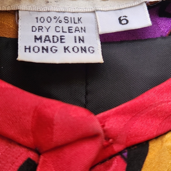 Vintage ANNE CRIMMINS Jacket Size 6 100% Silk Red Artsy Floral Lined - Picture 4 of 10